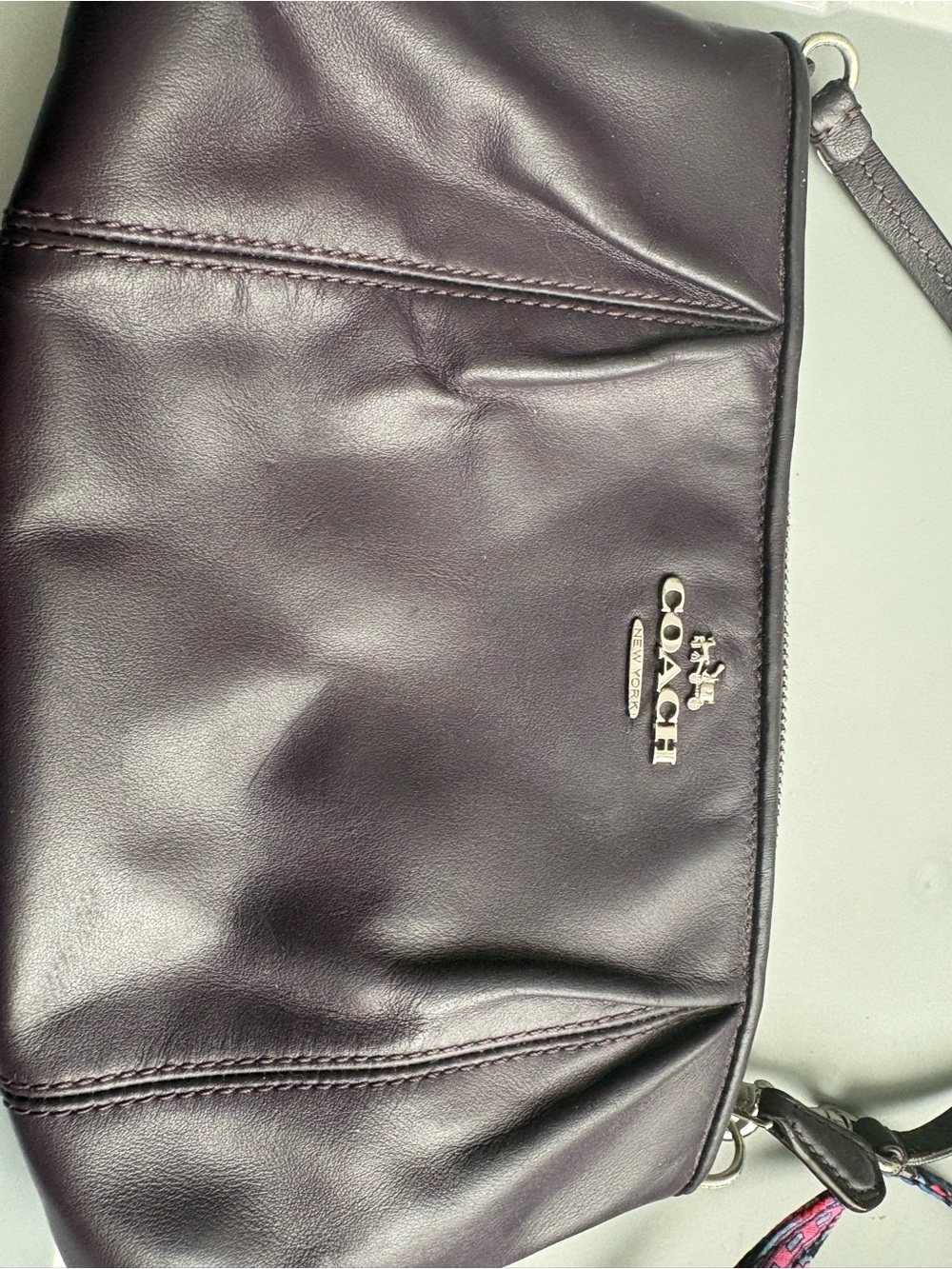 Coach Plum Leather Wristlet Clutch with Silver Hardware